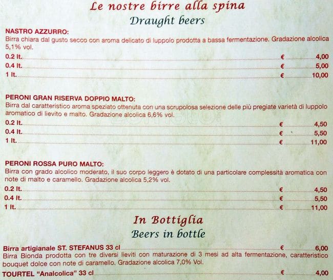 Menu au Antica Pizzeria Est Est Est, Rome