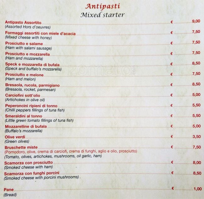 Menu da Antica Pizzeria Ricci Est Est Est, Roma