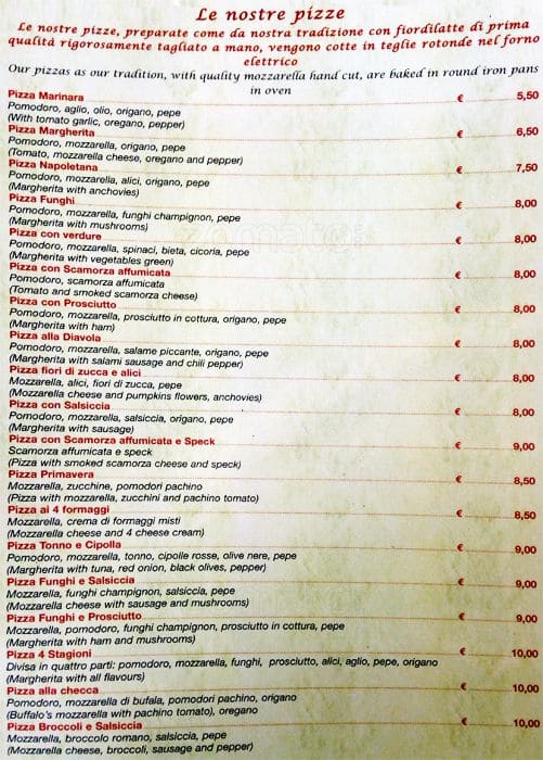 Menu da Antica Pizzeria Ricci Est Est Est, Roma