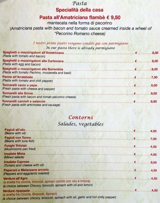 Carta de Antica Pizzeria Est Est Est, Roma