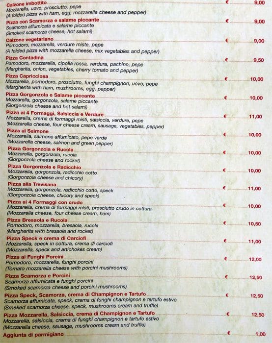 Carta de Antica Pizzeria Est Est Est, Roma