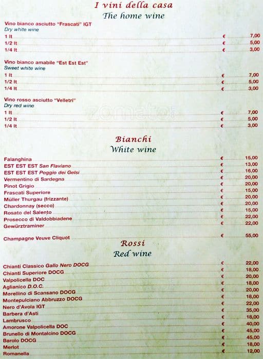 Carta de Antica Pizzeria Est Est Est, Roma