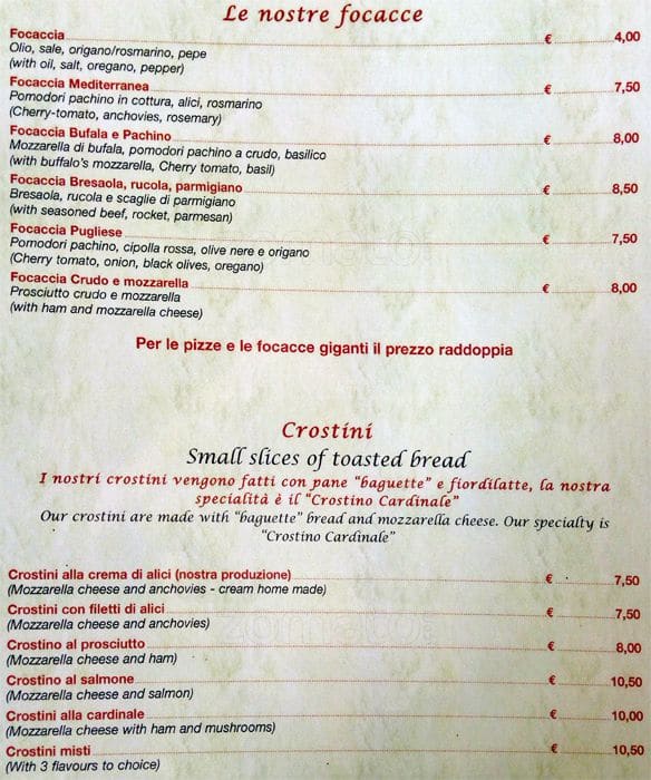 Menu da Antica Pizzeria Ricci Est Est Est, Roma