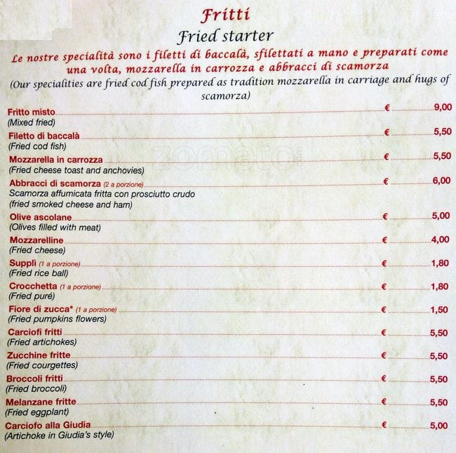 Carta de Antica Pizzeria Est Est Est, Roma