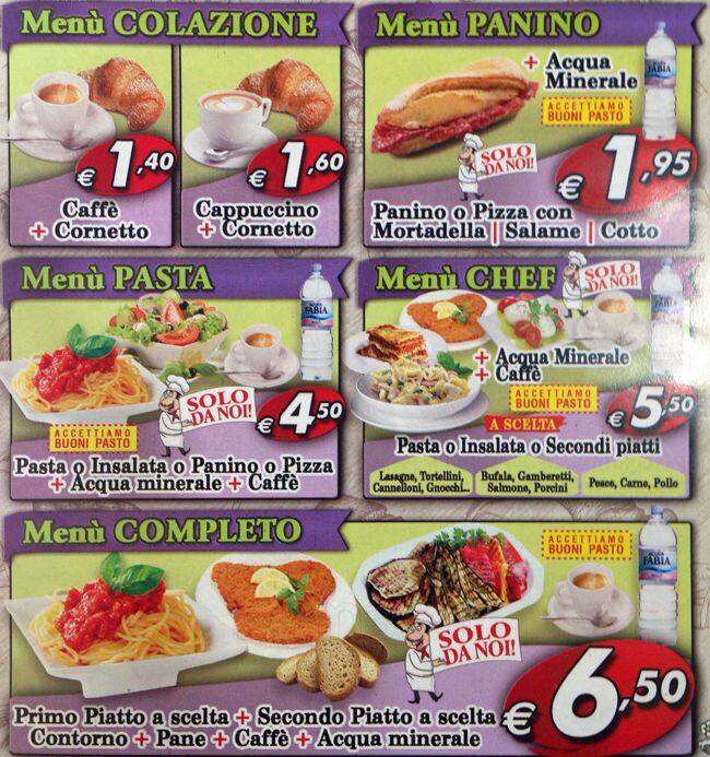 Menu at Bar Boulangerie Flaminio, Rome