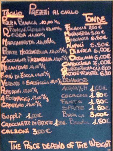 Menu di Pizza Alla Pala 