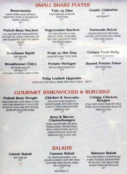 Gilhooleys Steakhouse Menu, Menu for Gilhooleys Steakhouse, Brisbane