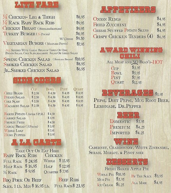 Menu at Sam's BarBQue, San Jose, S Ave