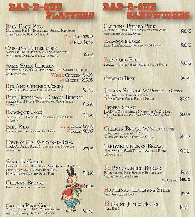 Sam S Bar B Que Menu Menu For Sam S Bar B Que Willow Glen