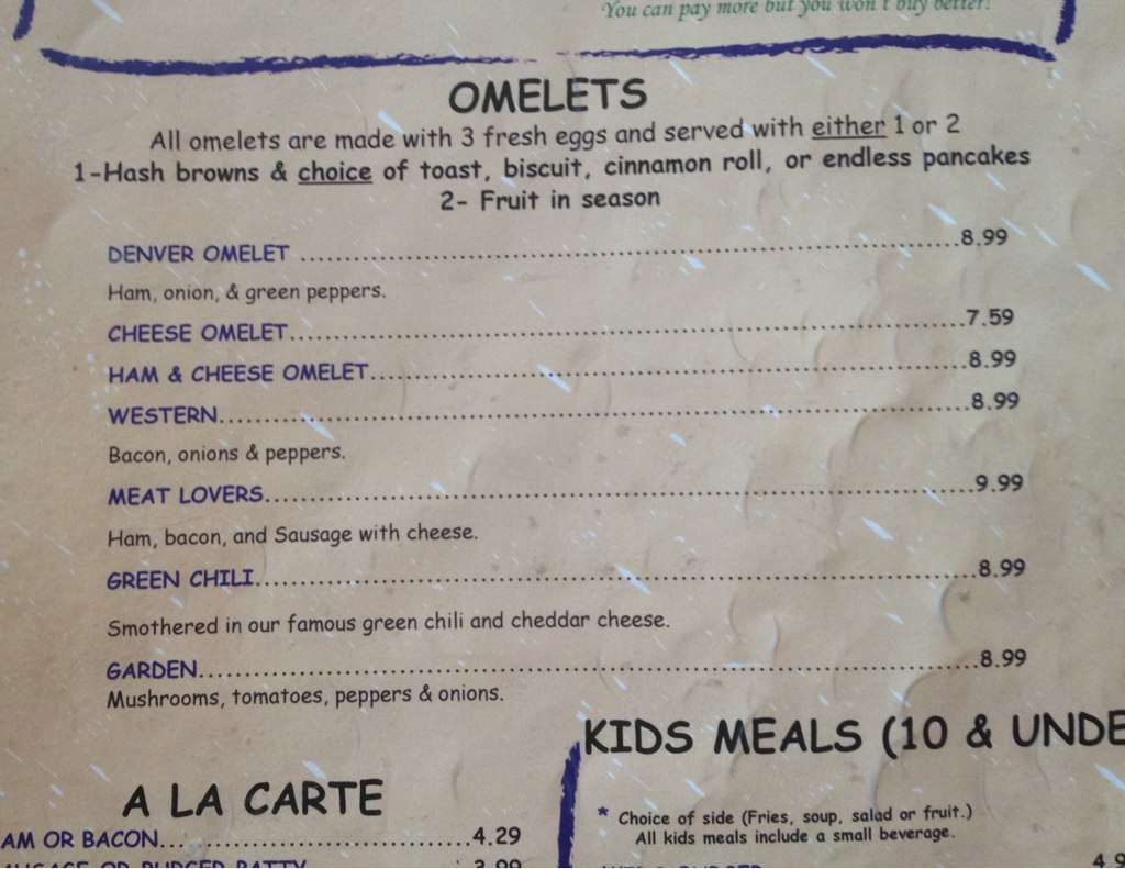 Menu at Pufferbelly Station Restaurant, Grand Junction