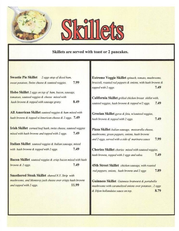 Menu at Skillets restaurant, Highland