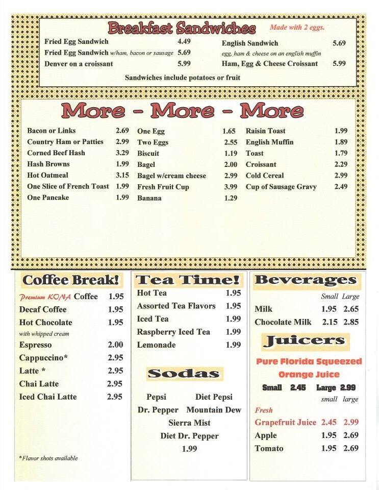 Menu at Skillets restaurant, Highland