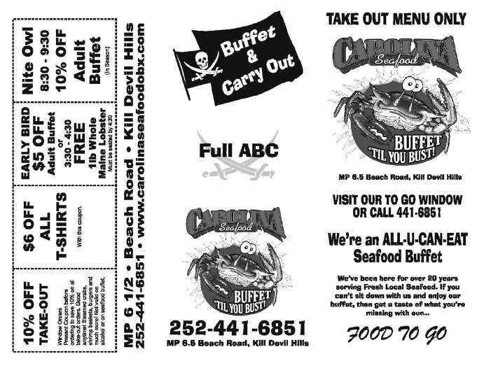 Carolina Seafood Menu, Menu for Carolina Seafood, Kill Devil Hills, Kill Devil Hills