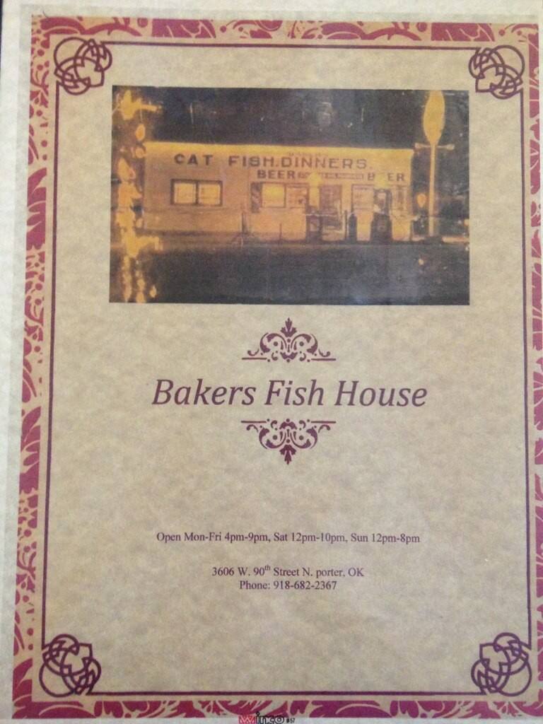 Baker's Fish House Menu, Menu for Baker's Fish House, Wagoner, Wagoner