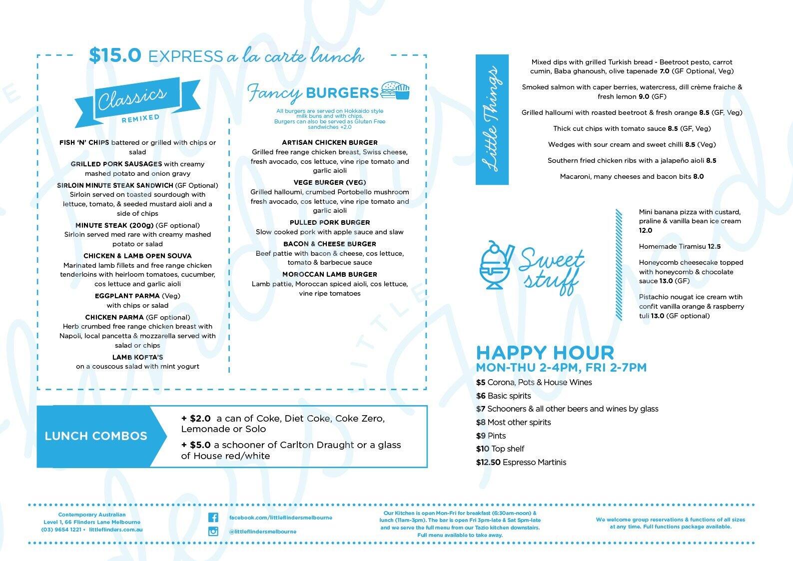 Little Flinders Menu,Menú para Little Flinders, CBD, Melbourne
