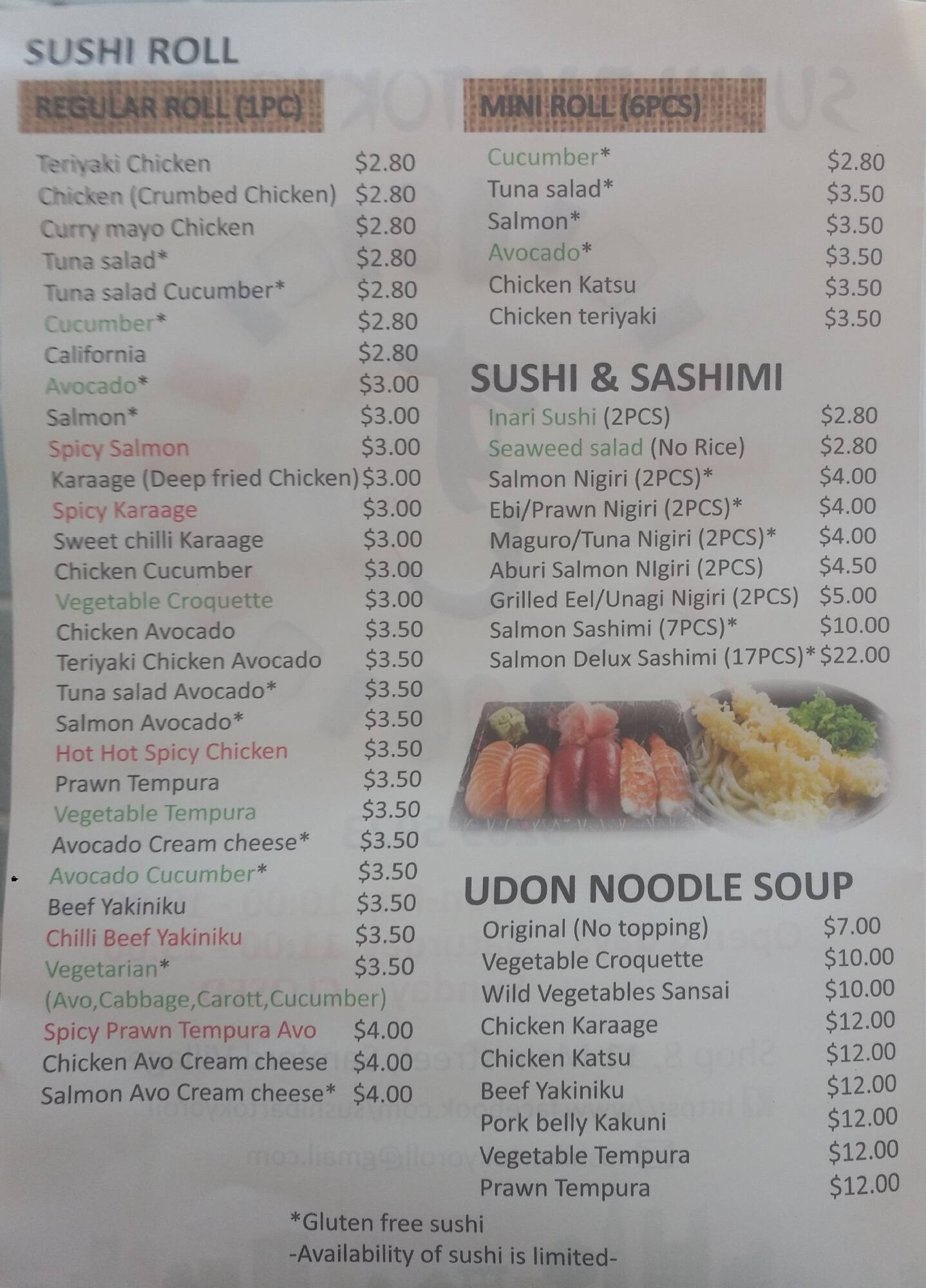 Menu at Sushi Bar Tokyo Roll, Samford Village