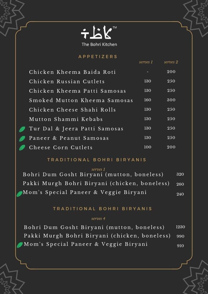 The Bohri Kitchen Menu Menu For The Bohri Kitchen Juhu Mumbai