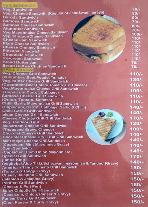 Menu of Baroda Sandwich & Fast Food, Nikol, Ahmedabad