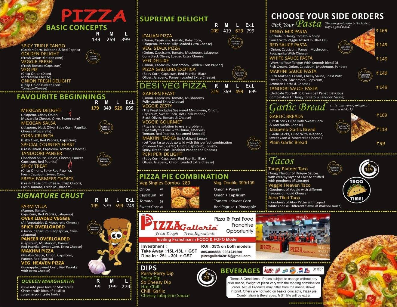 Menu of Pizza Galleria, Najafgarh, New Delhi