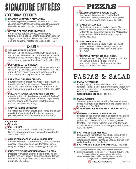 Menu at TGI Fridays, Hyderabad, 1st Floor