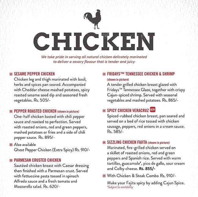 Menu at TGI Fridays, Hyderabad, 1st Floor
