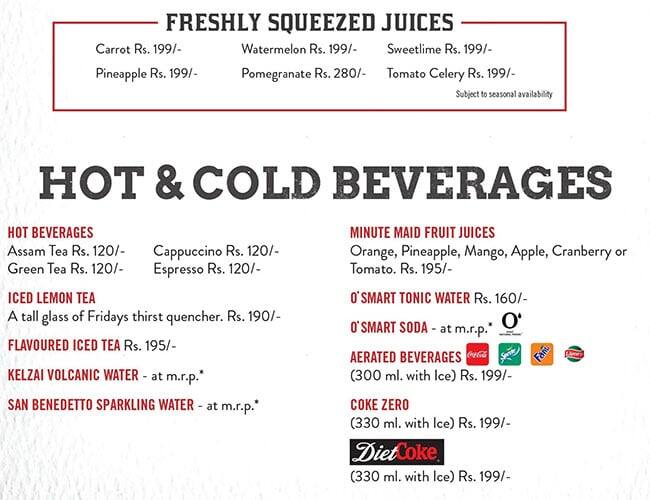 Menu at TGI Fridays, Hyderabad, 1st Floor