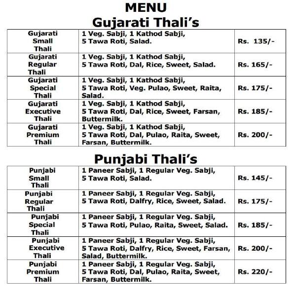Standard's Punjabi Khana Ahmedabad Gujarat Menu at STANDARD'S PUNJABI KHANA, Ahmedabad, E-33-34