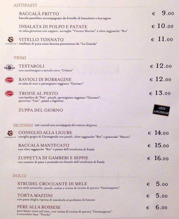 Carta de L'Osteria Ligure