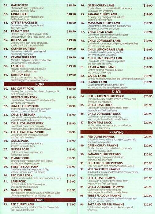 Menu at Unique Thai restaurant, Woodvale