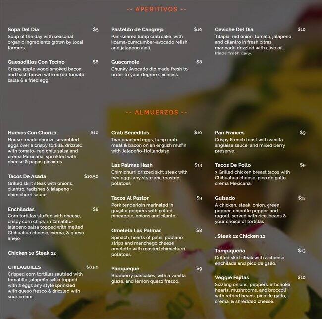 Las Palmas Mexican Restaurant Menu Urbanspoon/Zomato