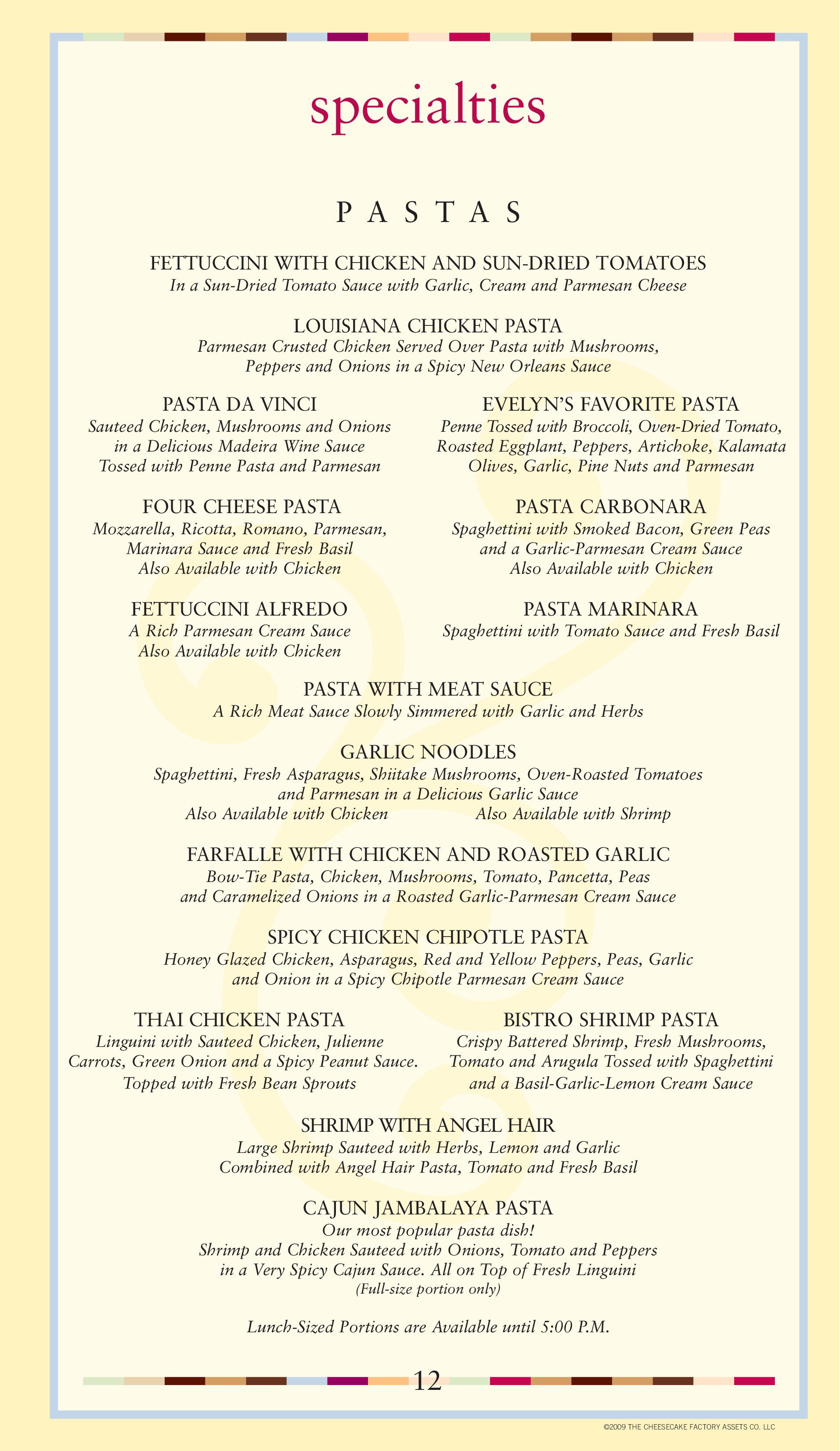 cheesecake factory menu