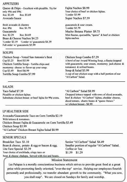 Menu at Las Palapas - Tezel restaurant, San Antonio, Tezel Rd