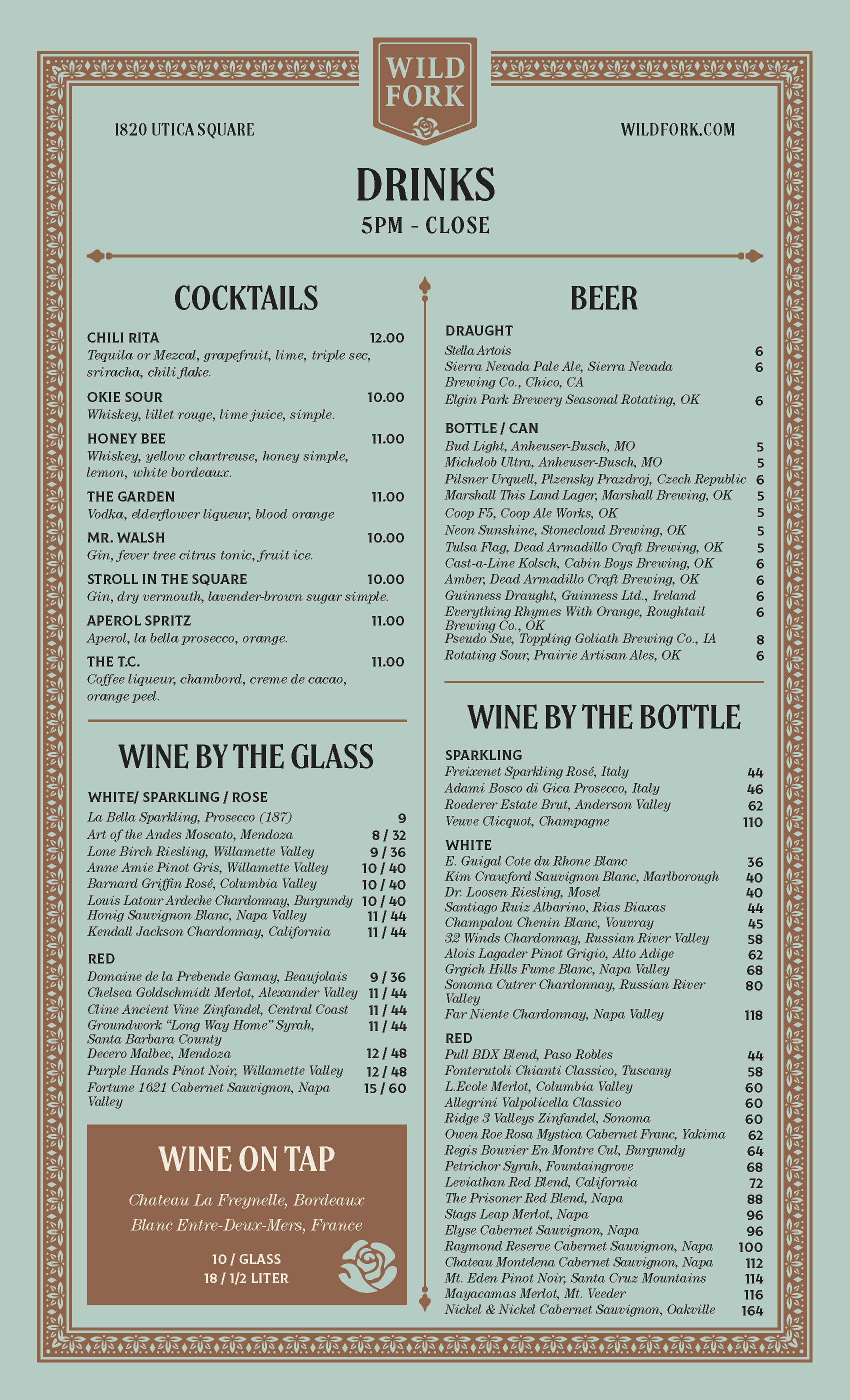 Menu at Wild Fork pub & bar, Tulsa