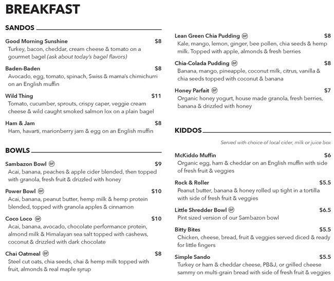 Juice Cafe Menu Cafe