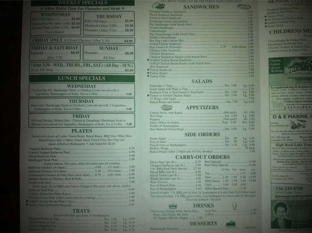 Cook S Barbecue Menu Menu For Cook S Barbecue Lexington Piedmont Triad