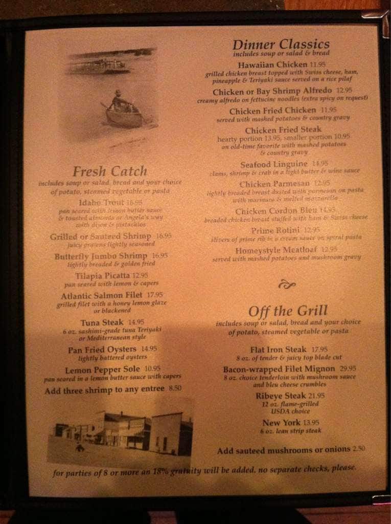 Menu at Drift Inn restaurant, Rupert
