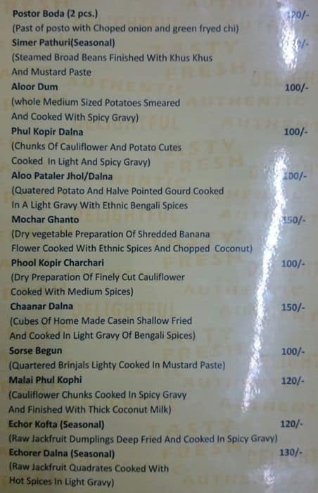Nikita's Panch Phoron menu