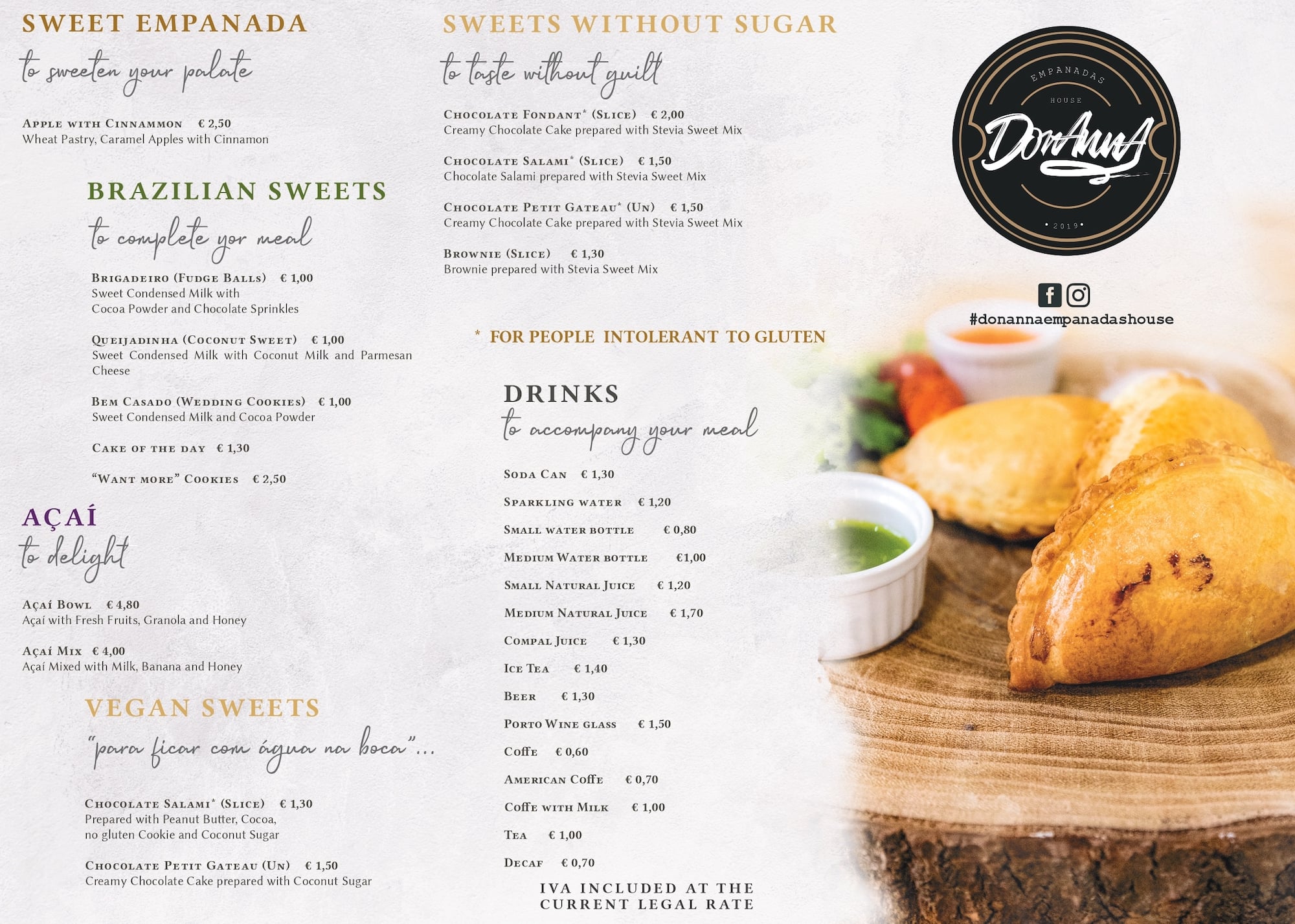 Menu at Donanna Empanadas House restaurant, Lisbon