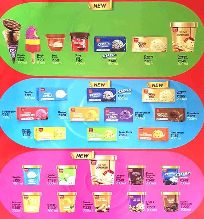 Menu of Kwality Wall’s Frozen Dessert and Ice Cream Shop, Seelanaickenpatti, Salem