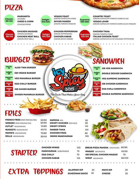 Icy and Spicy Bites menu