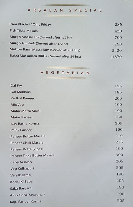 Arsalan Restaurant & Caterer - Park Circus menu