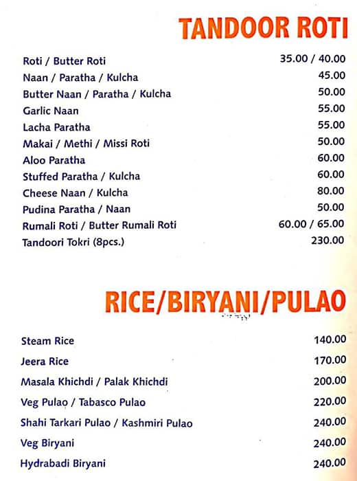 Heritage Kitchen menu