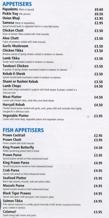 Menu at Indian Ocean restaurant, Chigwell, 181 Manor Rd