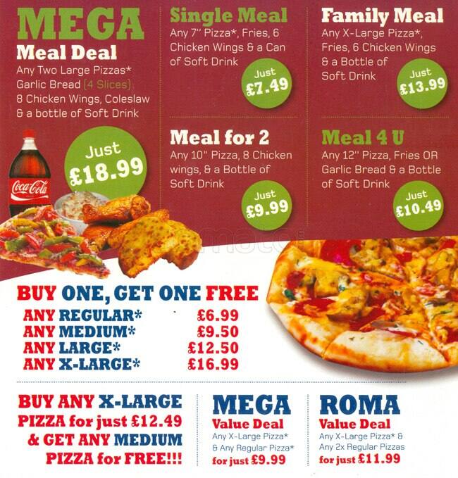 Menu at Roma Pizza pizzeria, Birmingham, 172 Dudley Rd