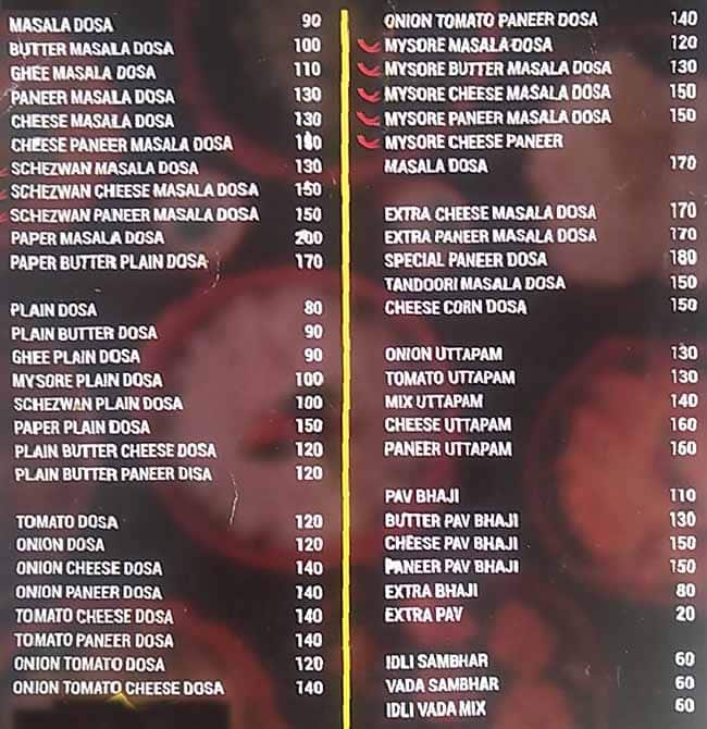 Ramesh Masala Dosa menu