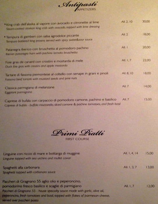 Menu di 55 Bistrot 