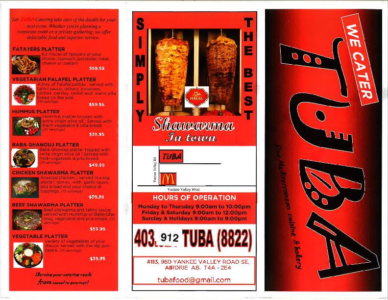 Tuba Menu, Menu for Tuba, Airdrie, Airdrie Urbanspoon/Zomato