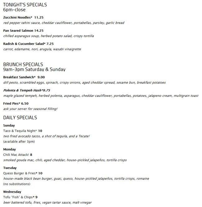 Menu at Handlebar, Chicago