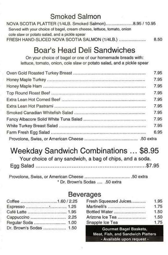 Menu at Bagel Express cafe, Miami, N Kendall Dr