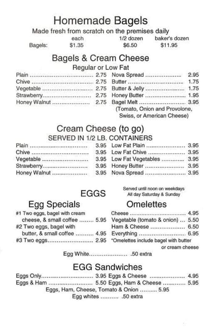 Menu at Bagel Express cafe, Miami, N Kendall Dr